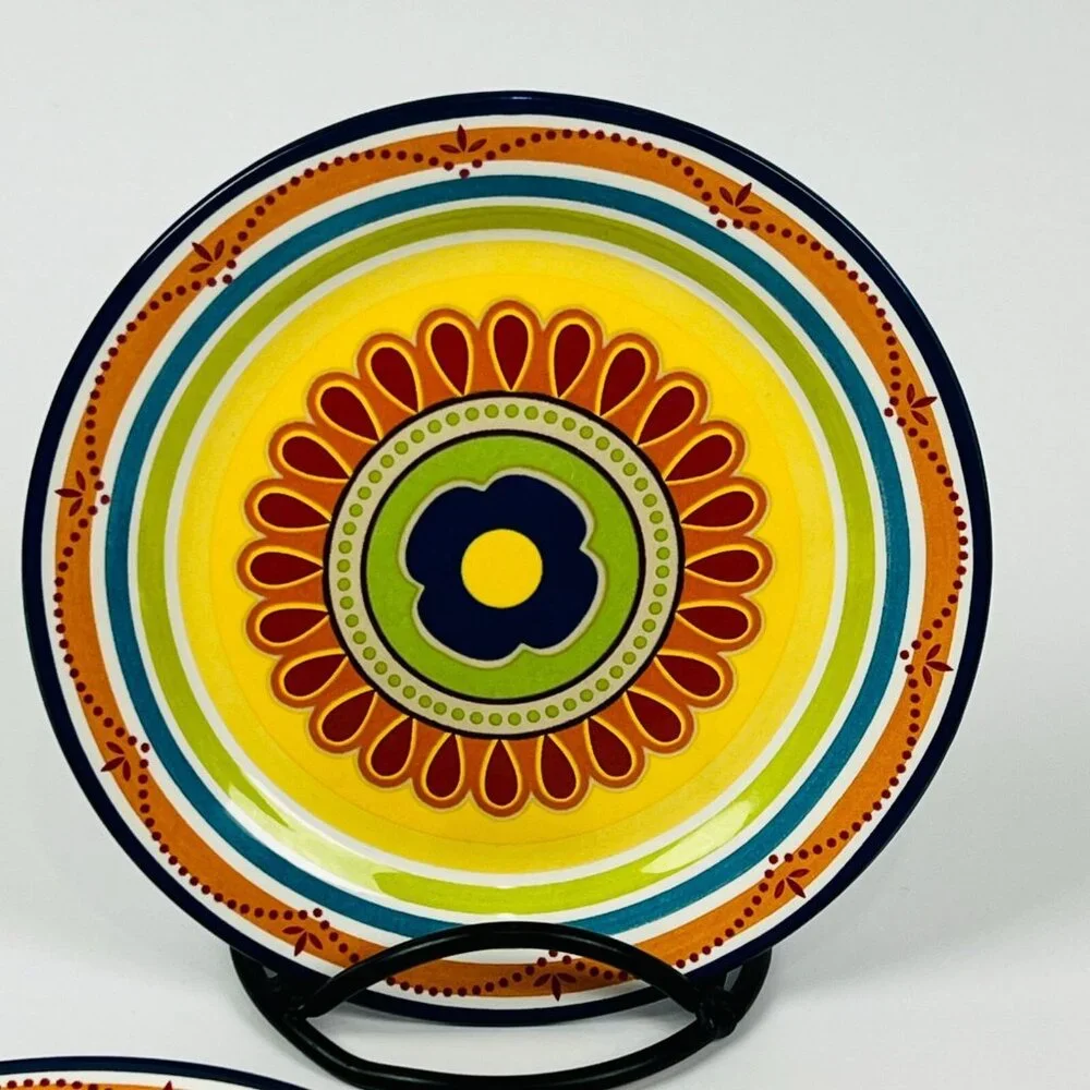 Pier 1 Set of 2 Ironstone Mexicali Salad Dessert Plate 8 3/4